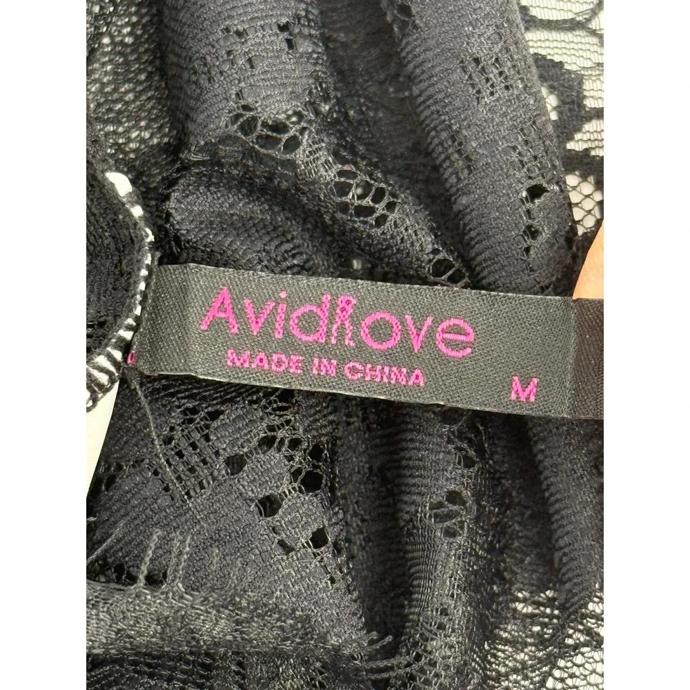 Avidlove Womens Black Floral Lace Sheer Kimono Robe Cover Up Eyelash Trim Sz M - Picture 7 of 9